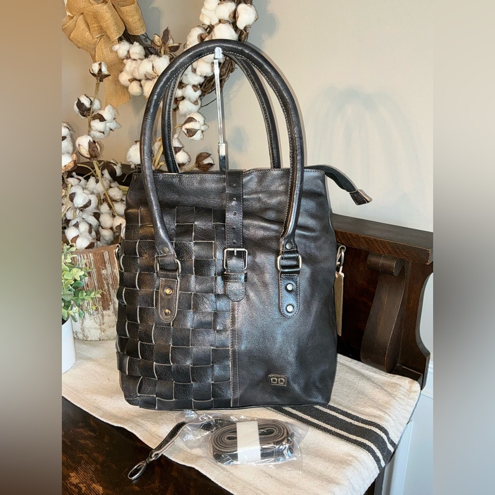 NWT Bed Stu Leather Rachel Shoulder Crossbody Bag Tote Black Rustic Retail $345 - Picture 3 of 14